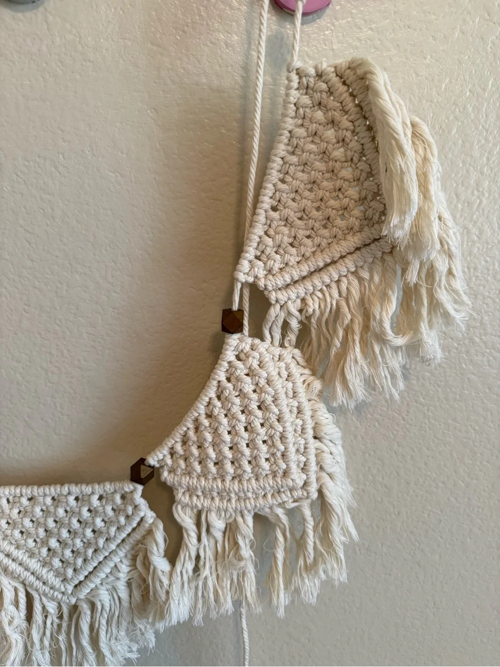 Handmade Macramé Triangle Fringe Garland - Natural Cotton